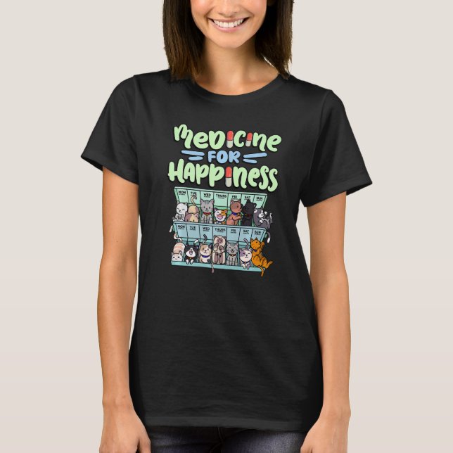 Camiseta medicine for happiness pill box animals cat breeds (Anverso)