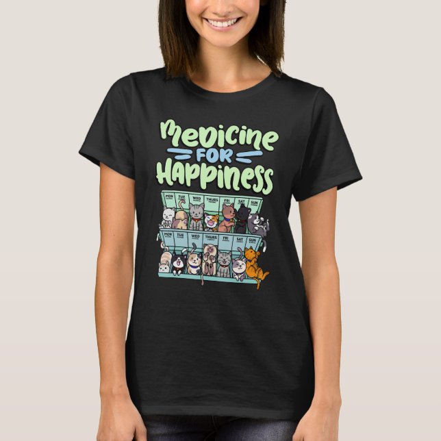 Camiseta medicine for happiness pill box animals cat breeds (Anverso)