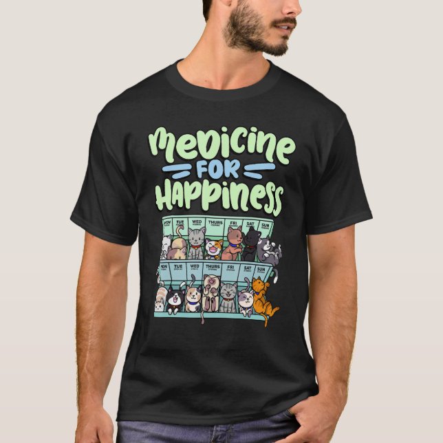Camiseta medicine for happiness pill box animals cat breeds (Anverso)