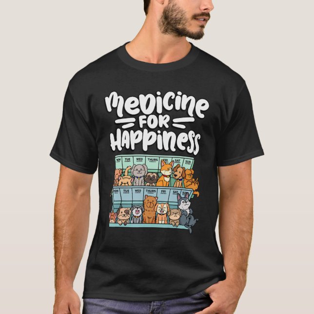 Camiseta medicine for happiness pill box animals dog breeds (Anverso)