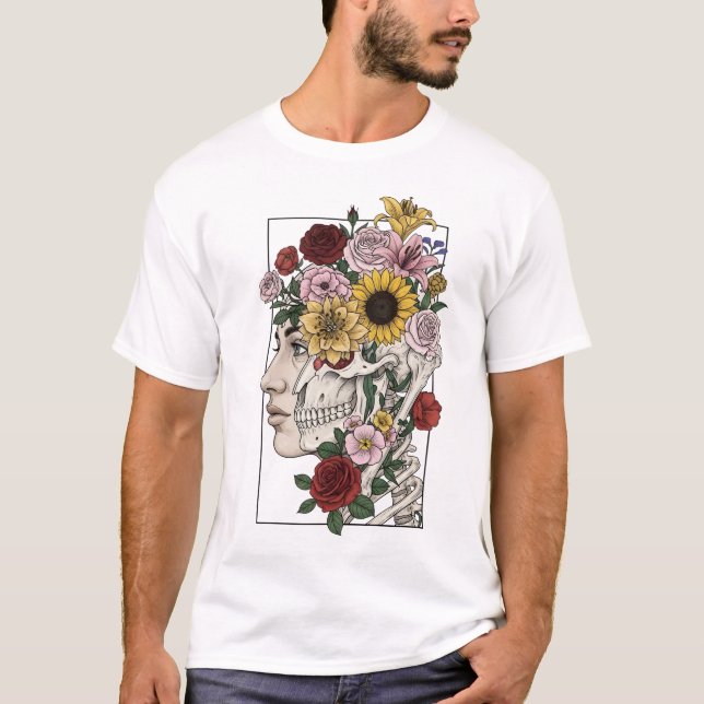 Camiseta Médico de Flor de Calavera de Anatomía Médica Vint (Anverso)