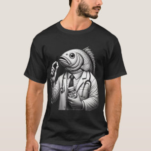 Camiseta Médico de peces divertido en escala de grises con