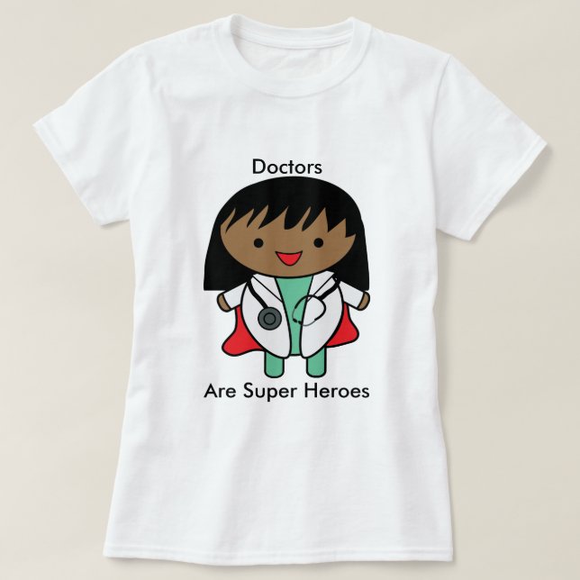 Camiseta Médico negra superhéroe personalista (Diseño del anverso)