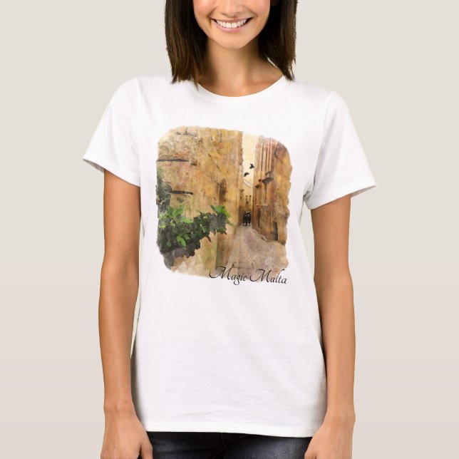 Camiseta Medieval Narrow Street Old Building Watercolor (Anverso)
