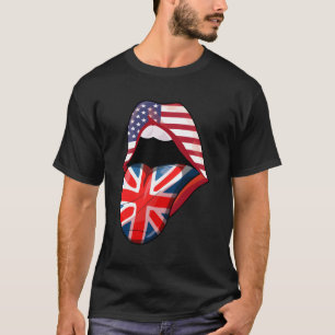 Camiseta Medio Americano Criado Con Lips Británicos Bandera