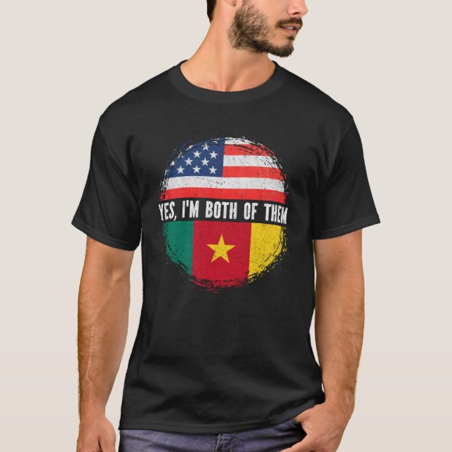 Camiseta Medio americano mitad camerunés Bandera de los Est (Anverso)