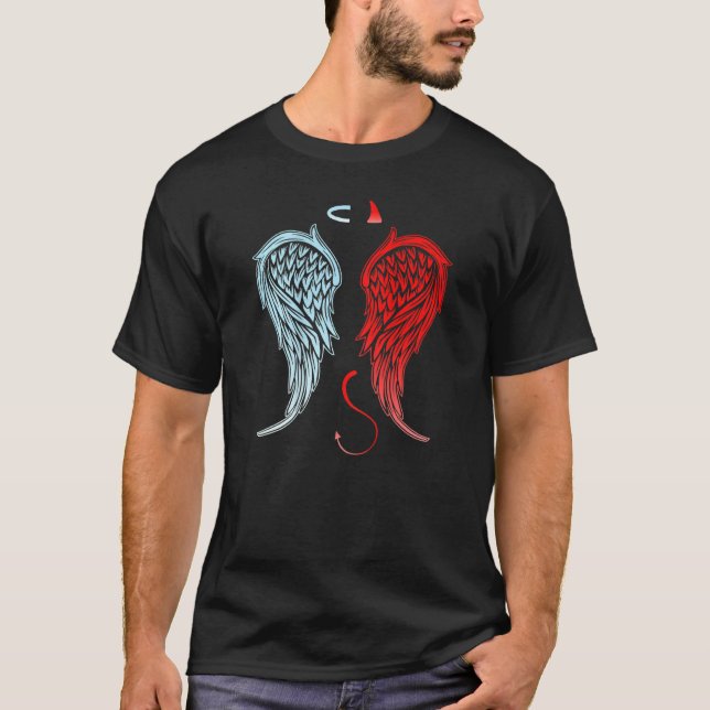 Camiseta Medio Ángel Devil Alas En El Halo De La Espalda (Anverso)