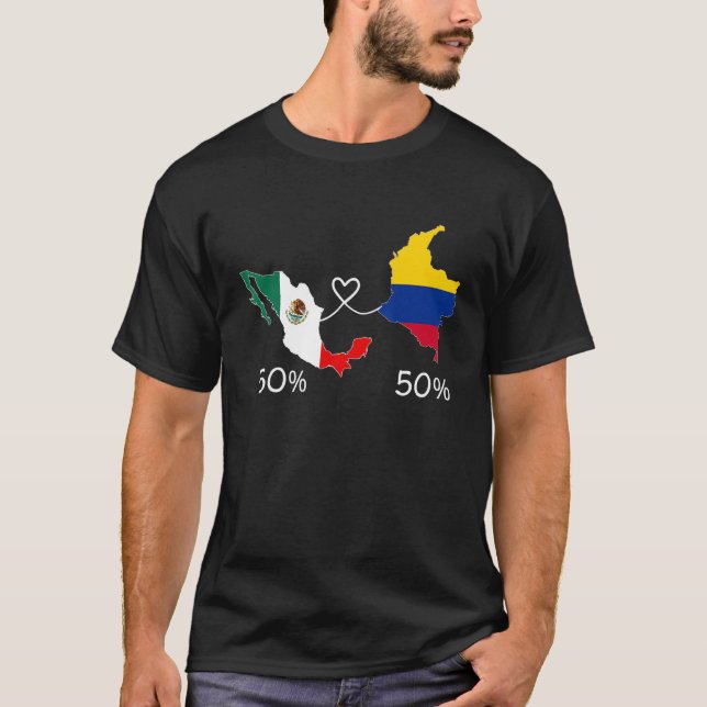 Camiseta Medio colombiano de media bandera mexicana ama a M (Anverso)