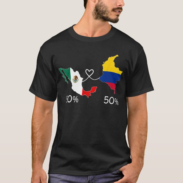 Camiseta Medio colombiano de media bandera mexicana ama a M (Anverso)