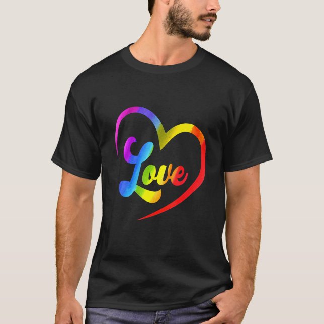 Camiseta Medio Corazón Arcoiris Lgbt Celebra Orgullo Con Am (Anverso)