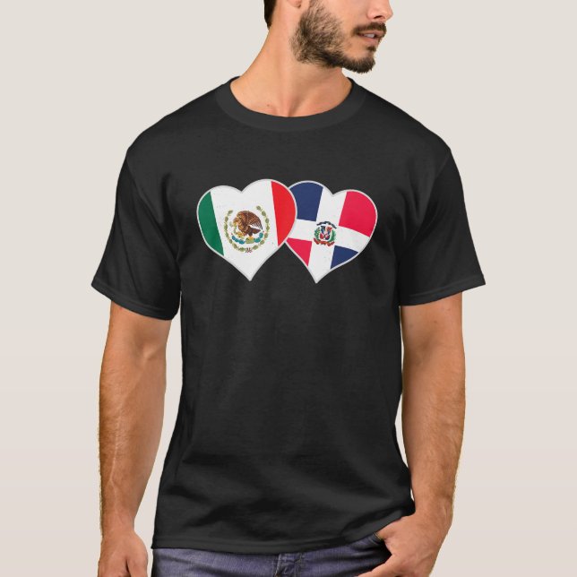 Camiseta Medio dominicano Bandera Mexicana Corazón Dominica (Anverso)