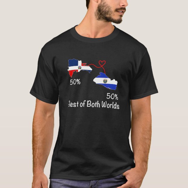 Camiseta Medio dominicano Medio Mapa de Bandera Salvadoreña (Anverso)