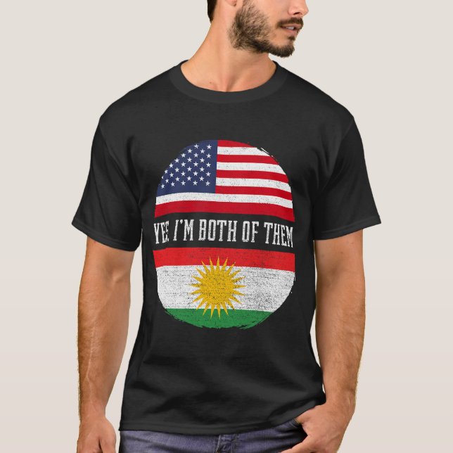 Camiseta Medio estadounidense mitad kurdo Bandera de Estado (Anverso)