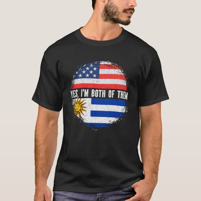 Camiseta Medio Norteamericano Medio Uruguayo Bandera Estado (Anverso)
