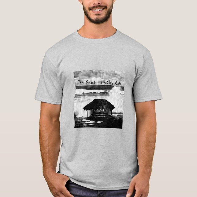 Camiseta Medio tono blanco y negro de la cabaña en un (Anverso)
