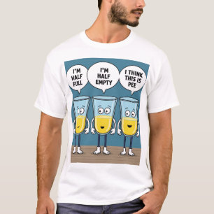Camiseta medio vacío mitad lleno de taza de bebida divertid