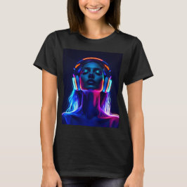 Camiseta Meditación Musical Neon – Mujer con Auriculares Ar