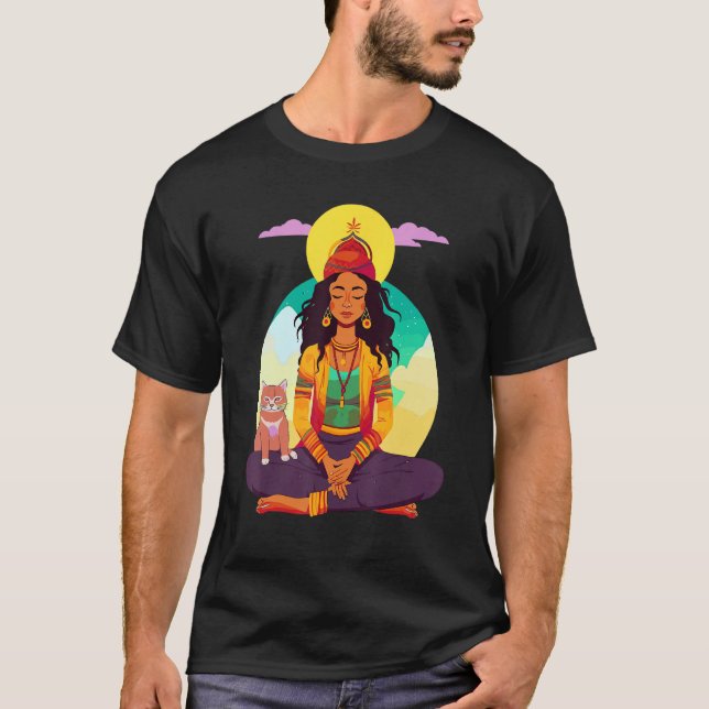Camiseta Meditating Rasta Girl with Cat (Anverso)
