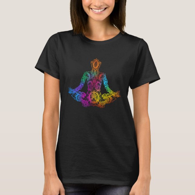 Camiseta Meditation Yoga Chakra Rainbow Color Lotus Pose (Anverso)