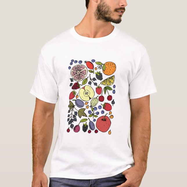 Camiseta "Medley de Frutas Coloridas" (Anverso)