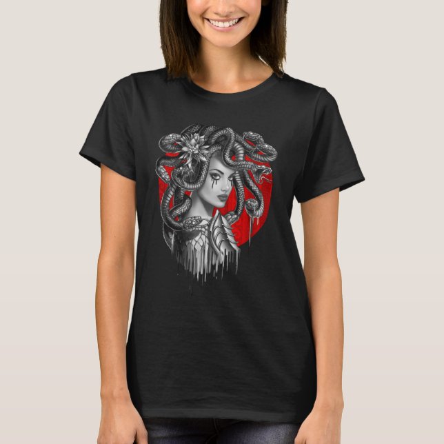 Camiseta MEDUSA - Chica jefe de serpiente del tatuaje del m (Anverso)