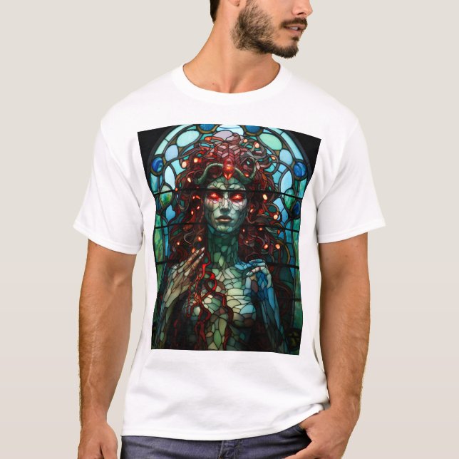 Camiseta Medusa - Estilo Tiffany de la ventana de vidrio ma (Anverso)