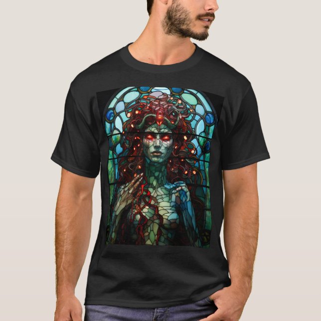 Camiseta Medusa - Estilo Tiffany de la ventana de vidrio ma (Anverso)