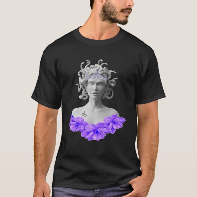 Camiseta Medusa Gorgon Griega Mythology Purple Floral (Anverso)