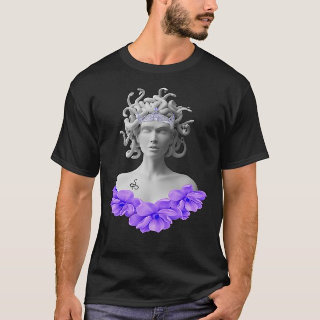 Camiseta Medusa Gorgon Griega Mythology Purple Floral (Anverso)