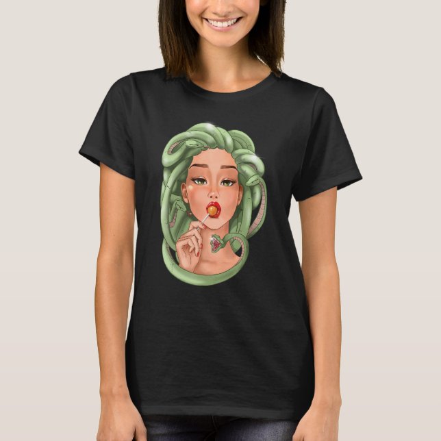Camiseta Medusa Gorgon Mujer Con Reptiles De Serpientes De  (Anverso)