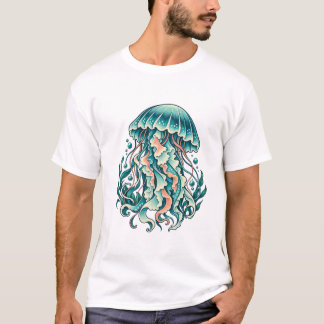 Camiseta Medusa Teal con Tentáculos Oceánicos Fluyentes