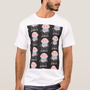 Camiseta medusas pintadas a mano, patrón de cosecha vibrant