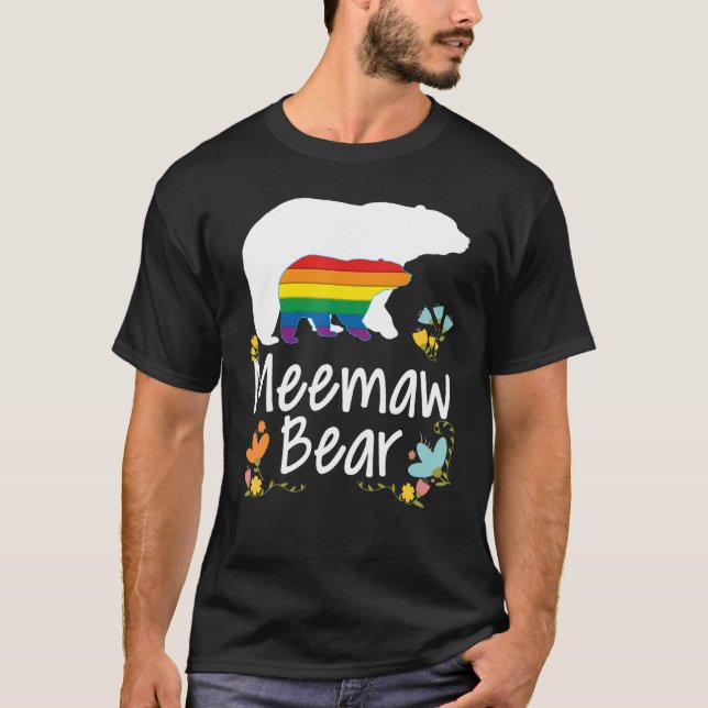 Camiseta Meemaw Lgbt Oso Orgullo Lesbiano Gay Floral Arcoir (Anverso)