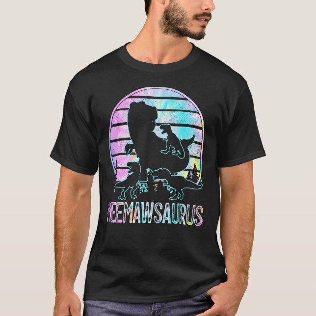 Camiseta Meemawsaurus Dinosaur Meemaw De 3 Niños Tie Dye Su (Anverso)