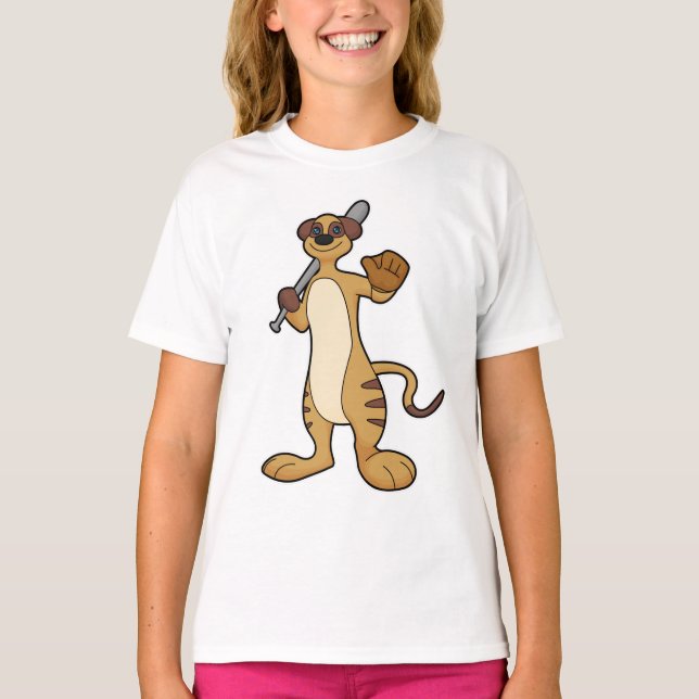 Camiseta Meerkat como jugador de béisbol con bate de béisbo (Anverso)