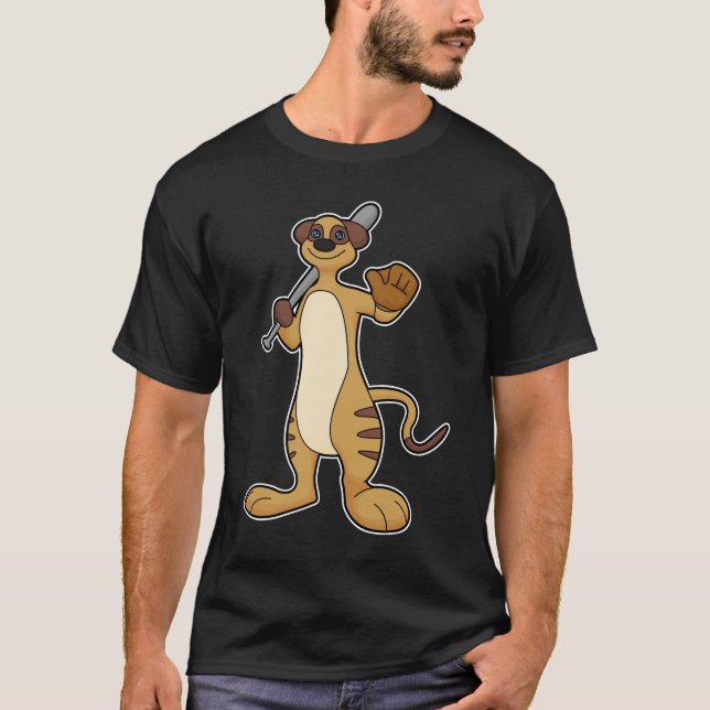 Camiseta Meerkat como jugador de béisbol con bate de béisbo (Anverso)