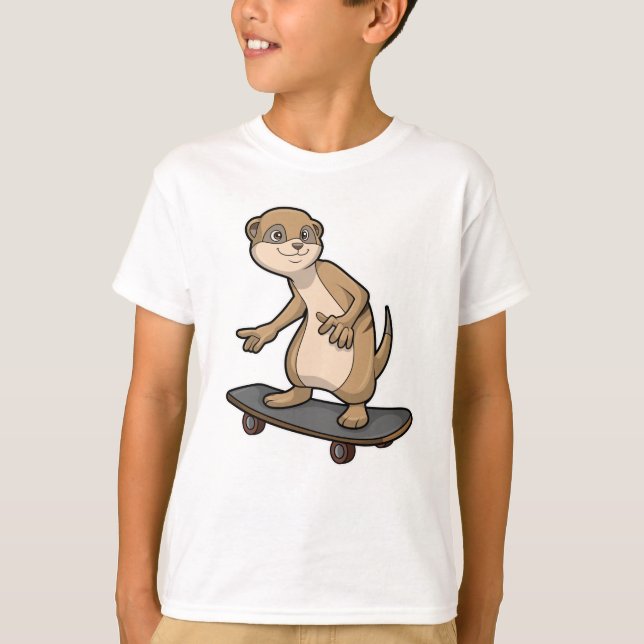 Camiseta Meerkat como Skater con Skateboard (Anverso)