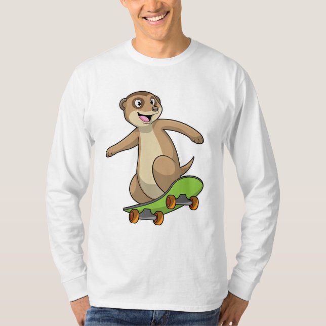Camiseta Meerkat como Skater con Skateboard (Anverso)