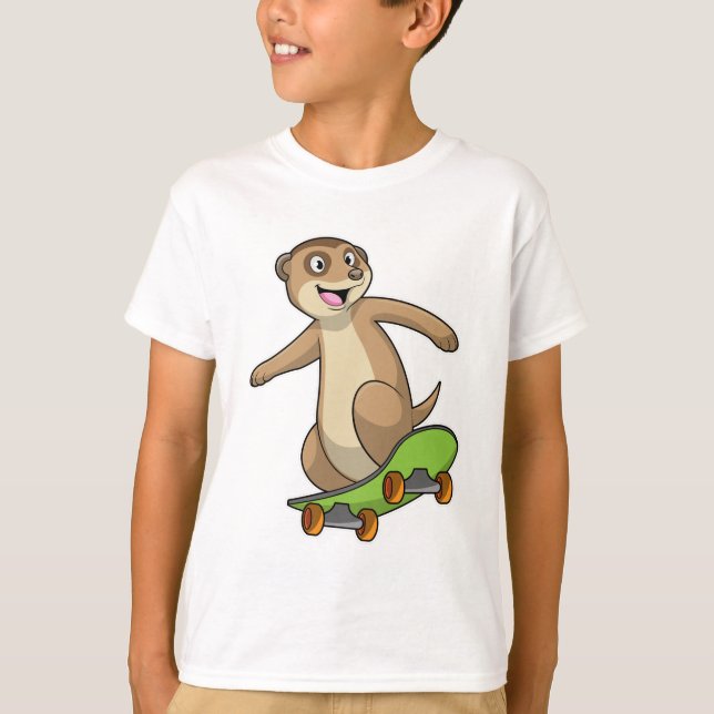 Camiseta Meerkat como Skater con Skateboard (Anverso)