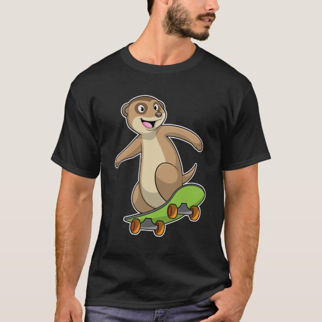 Camiseta Meerkat como Skater con Skateboard (Anverso)
