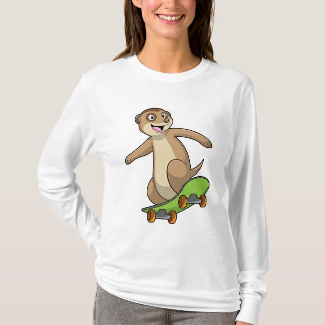 Camiseta Meerkat como Skater con Skateboard (Anverso)