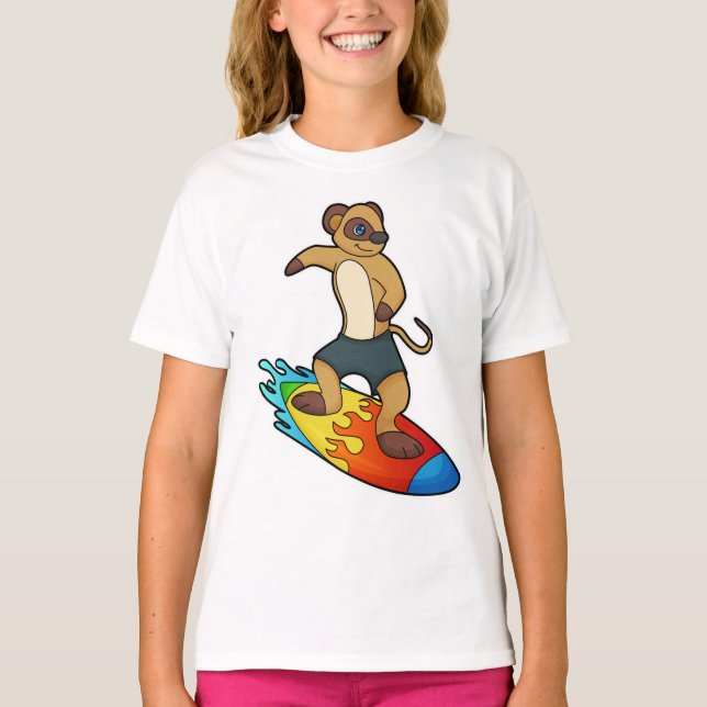Camiseta Meerkat como surfista con Surfboard (Anverso)