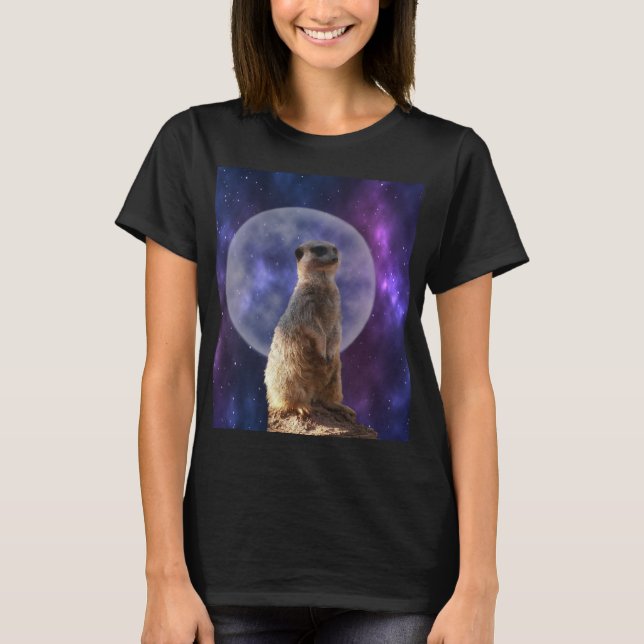 Camiseta Meerkat En La Noche Azul De La Luna Llena, (Anverso)