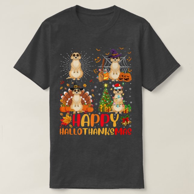 Camiseta Meerkat Hallothan, Navidades del Día de Acción de  (Diseño del anverso)