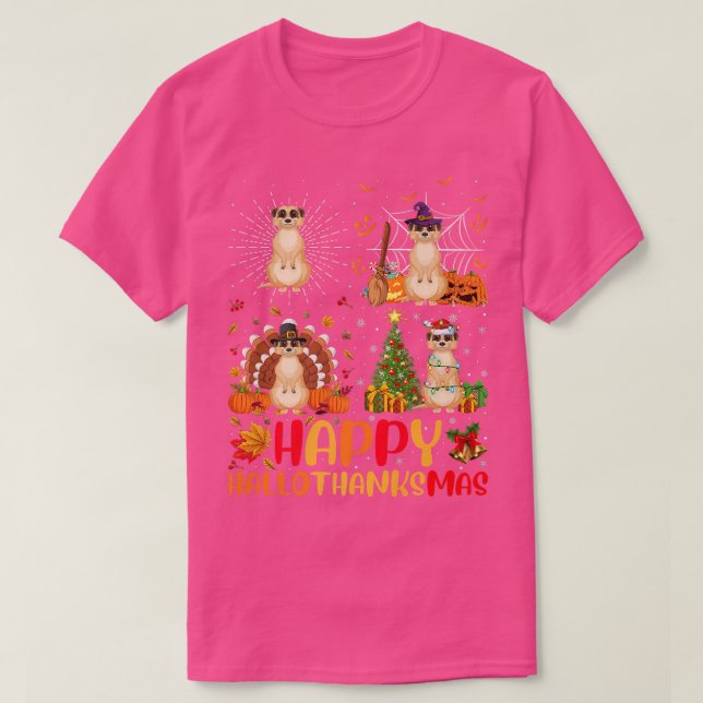 Camiseta Meerkat Hallothan, Navidades del Día de Acción de  (Diseño del anverso)