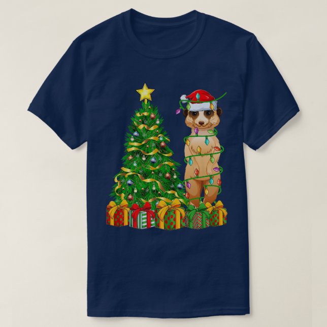 Camiseta Meerkat Iluminación de árbol de navidad coincidien (Diseño del anverso)
