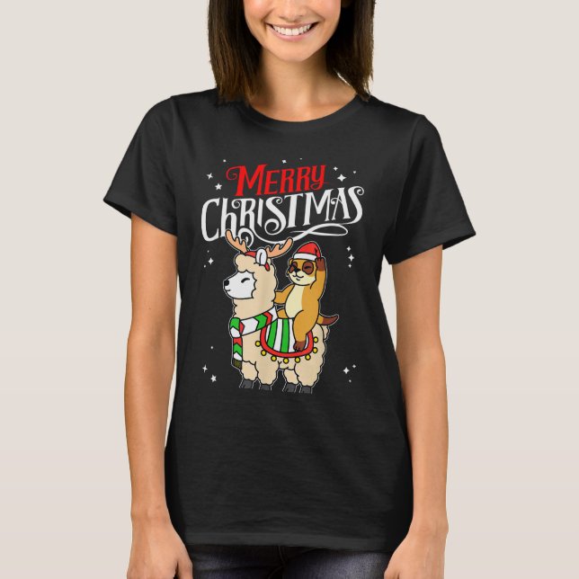 Camiseta Meerkat Merry Christmas Reindeer Llama Riding Meer (Anverso)
