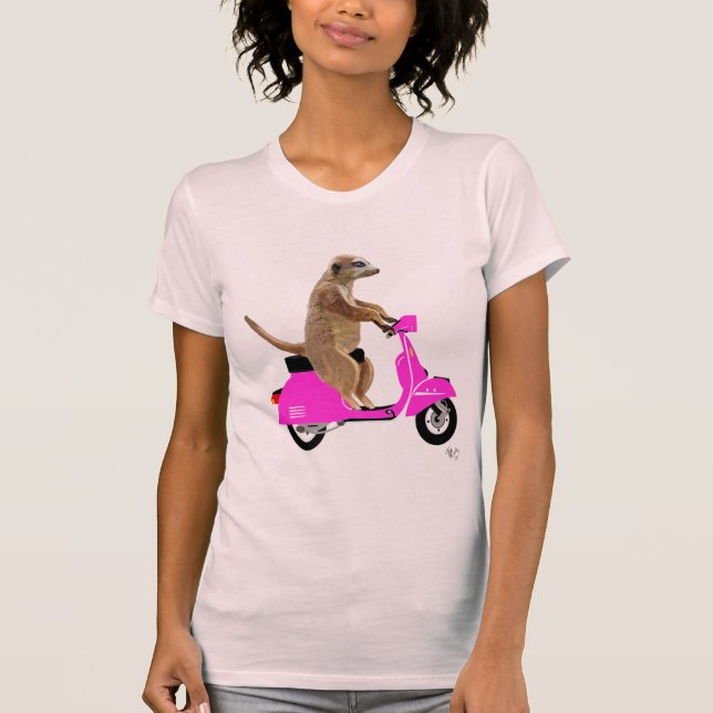 Camiseta Meerkat sobre el ciclomotor rosado (Anverso)
