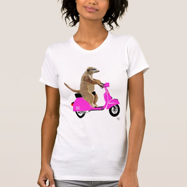 Camiseta Meerkat sobre el ciclomotor rosado (Anverso)