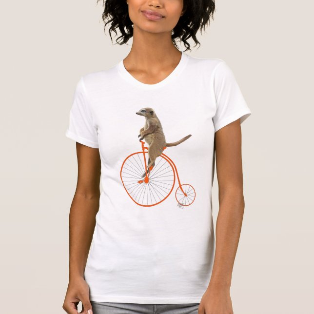 Camiseta Meerkat sobre la Naranja Penny Farthing (Anverso)